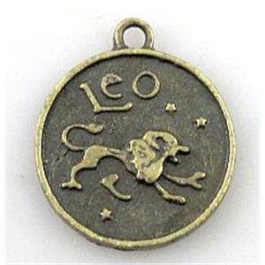 12 zodiac, Alloy pendant, bronze, 17mm dia [FDCPD157]