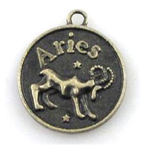 12 zodiac, Alloy pendant, bronze, 17mm dia [FDCPD158]