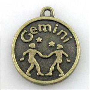 12 zodiac, Alloy pendant, bronze, 17mm dia [FDCPD159]
