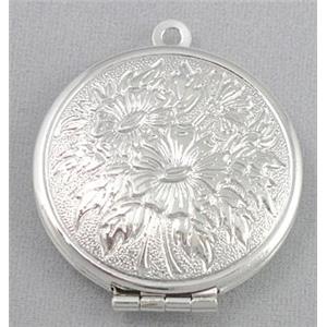 necklace Locket pendant, copper, silver plated, approx 27mm dia, nickel free [FDCPD177]