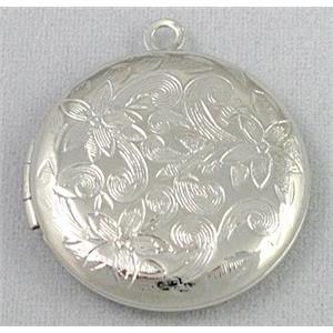 necklace Locket pendant, copper, platinum plated, approx 27mm dia, nickel free [FDCPD178]