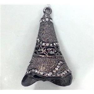 bell, copper pendant with rhinestone, black, approx 25x40mm [FDCPD189]