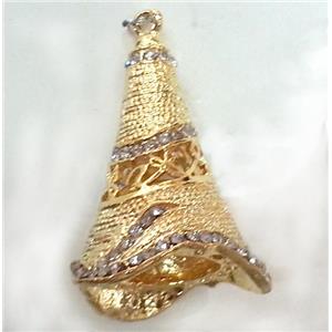 bell, copper pendant with rhinestone, gold plated, approx 25x40mm [FDCPD190]
