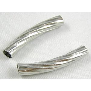 Platinum Plated Light Curving Bracelet, necklace spacer Tube Nickel Free, 5mm dia, 30mm length [FDCT08PP]