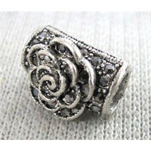 bracelet bar, alloy tube paved rhinestone, antique silver, approx 8x16mm, 6mm hole [FDCT78]