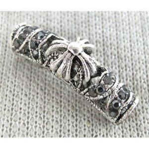 bracelet bar, alloy tube paved rhinestone, antique silver, approx 6x26mm, 6mm hole [FDCT79]