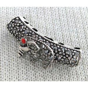 bracelet bar, alloy tube paved rhinestone, antique silver, approx 6x26mm, 4mm hole [FDCT80]