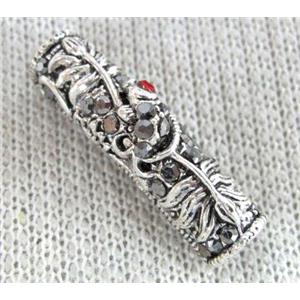 bracelet bar, alloy tube paved rhinestone, antique silver, approx 6x26mm, 4mm hole [FDCT82]