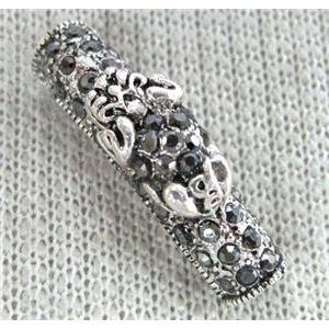 bracelet bar, alloy tube paved rhinestone, antique silver, approx 6x26mm, 4mm hole [FDCT83]
