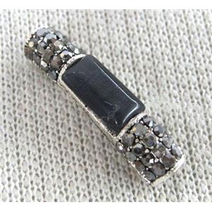 bracelet bar, alloy tube paved rhinestone, antique silver, approx 5x25mm, 3mm hole [FDCT84]