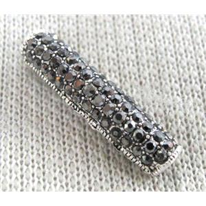 bracelet bar, alloy tube paved rhinestone, antique silver, approx 5x25mm, 3mm hole [FDCT85]