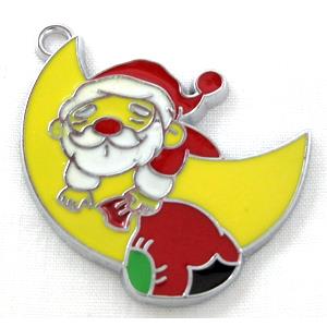 Santa claus pendant, Enamel, alloy, platinum plated, 28x35mm [FDEP73]