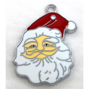 Santa claus pendant, Enamel, alloy, platinum plated, 26x34mm [FDEP74]