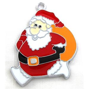 Santa claus pendant, Enamel, alloy, platinum plated, 30x38mm [FDEP75]