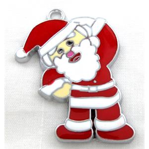 Santa claus pendant, Enamel, alloy, platinum plated, 28x38mm [FDEP76]