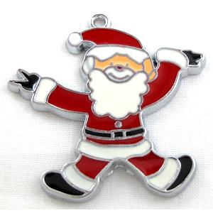 Santa claus pendant, Enamel, alloy, platinum plated, 36x36mm [FDEP77]