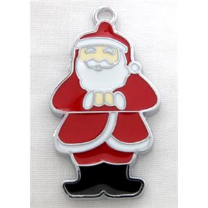 Santa claus pendant, Enamel, alloy, platinum plated, red, 20x36mm [FDEP78]