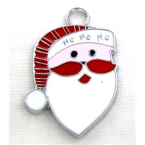 Santa claus pendant, Enamel, alloy, platinum plated, 20x30mm [FDEP79]