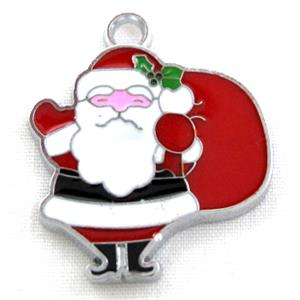 Santa claus pendant, Enamel, alloy, platinum plated, 22x27mm [FDEP80]