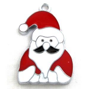 Santa claus pendant, Enamel, alloy, platinum plated, 20x30mm [FDEP81]