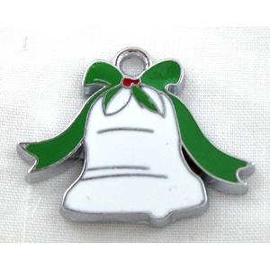 Christmas bell pendant, Enamel, alloy, platinum plated, 28x22mm [FDEP82]