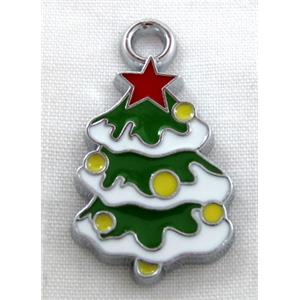 christmas tree pendant, Enamel, alloy, platinum plated, 14x26mm [FDEP83]