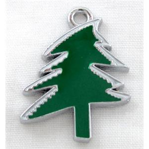 christmas tree pendant, Enamel, alloy, platinum plated, 20x26mm [FDEP84]