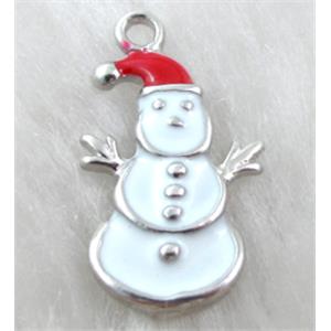 Snow Man pendant, Enamel, alloy, platinum plated, 14x22mm [FDEP86]