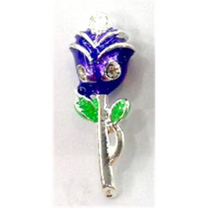 purple Enamel Rose pendant with rhinestone, 27mm length [FDEP87C01]