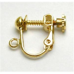 Earring Clip, copper, screw, gold plated, 9mm wide,ball:4mm [FDER001GP]