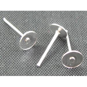Earring Stud, cabochon-pad, iron, silver plated, 4mm dia [FDER042SP-4MM]