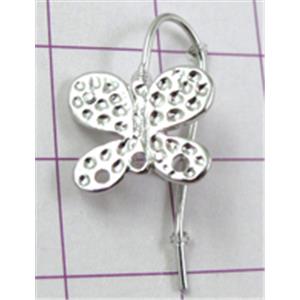 baroque style butterfly Hook Earring, copper, platinum plated, 10x17mm, 25mm length [FDER043PP-K461]
