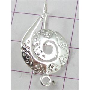 baroque style snail Hook Earring, copper, platinum plated, 15mm dia, 28mm length [FDER044PP-K573]