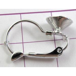 copper Leverback Earring with cabochon-pad, platinum plated, 12x20mm, 8.5mm, Ni free [FDER048PP-C895]