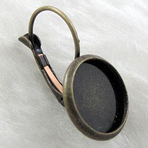 round bezel cup and leverback earring, copper, bronze plated, 12mm dia, 13x25mm [FDER055BP]