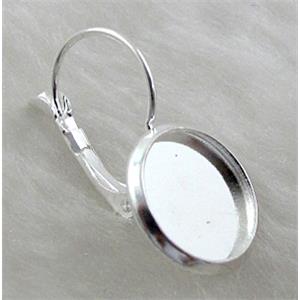 round bezel tray and leverback earring, copper, silver plated, 12mm dia, 13x25mm [FDER055SP]
