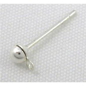 silver plated copper Earring Stud, approx 4mm dia, 18mm length [FDER061]