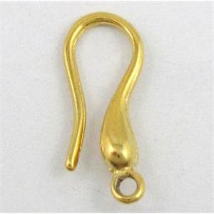 copper earring hook, colorfast, gold plated, nickel free, approx 7x17mm [FDER062]