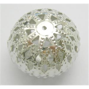Flat Round Filagree Beads, Platinum Plated, iron, hollow, 22mm dia,19mm high [FDFR002P]