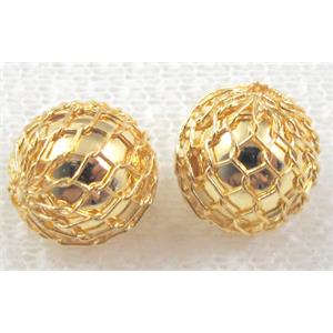 gold plated Round CCB Beads with copper wire wrapped, 15mm dia [FDFR018GP-15MM]