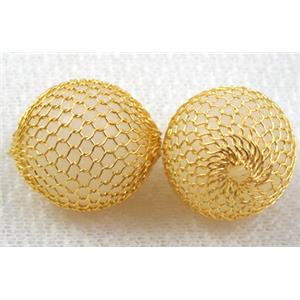 milk-gold plated Round CCB Beads with copper wire wrapped, 19mm dia [FDFR020GP]