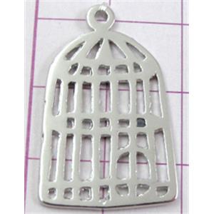 Platinum Plated Bird Cage Pendant, copper, Nickel Free, 18x28mm [FDJZC856]