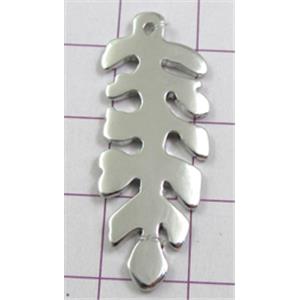 fish-bone Pendants, copper, platinum plated, nickel free, 14x35mm [FDJZC882]