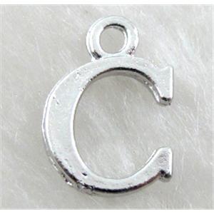 Alphabet pendants, C-letter, alloy, platimun plated, approx 9x13mm, nickel free [FDLTMH140]