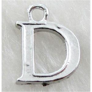 Alphabet pendants, D-letter, alloy, platimun plated, approx 9x13mm, nickel free [FDLTMH141]
