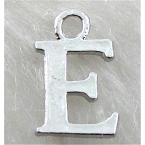 Alphabet pendants, E-letter, alloy, platimun plated, approx 9x13mm, nickel free [FDLTMH142]