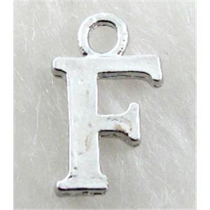 Alphabet pendants, F-letter, alloy, platimun plated, approx 9x13mm, nickel free [FDLTMH143]