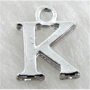 Alphabet pendants, K-letter, alloy, platimun plated, approx 9x13mm, nickel free [FDLTMH148]