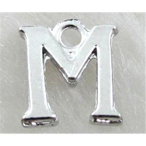 Alphabet pendants, M-letter, alloy, platimun plated, approx 9x13mm, nickel free [FDLTMH150]