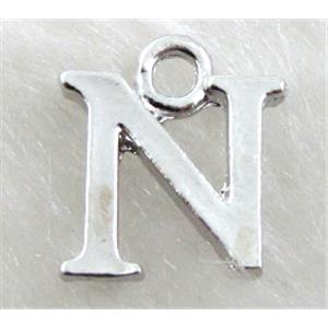 Alphabet pendants, N-letter, alloy, platimun plated, approx 9x13mm, nickel free [FDLTMH151]